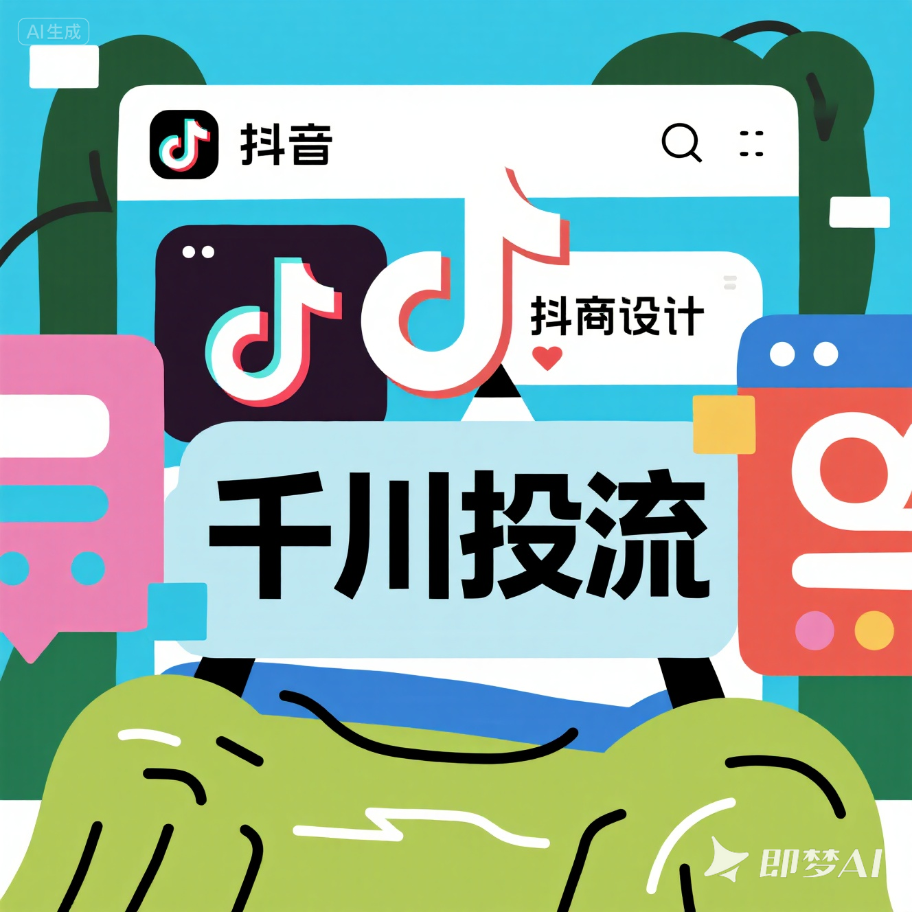 jimeng-2025-08-14-1193-电商风格，背景突出抖音的特点，就写，千川投流.png