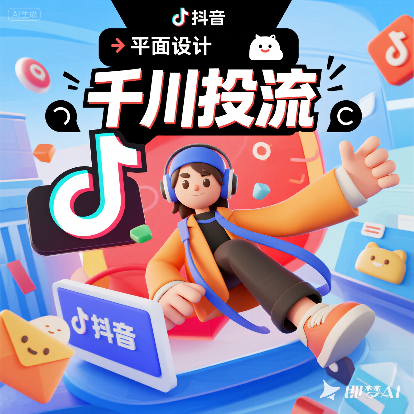 jimeng-2025-08-14-8097-电商风格，背景突出抖音的特点，就写，千川投流.png
