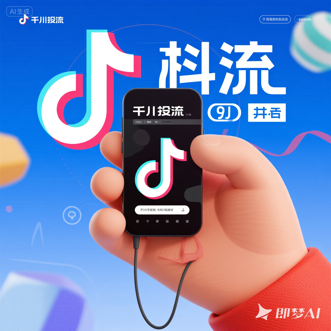 jimeng-2025-08-14-7307-电商风格，背景突出抖音的特点，就写，千川投流.png