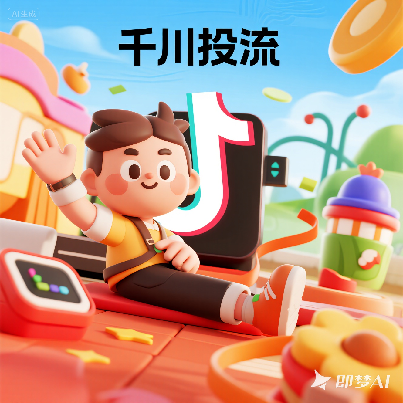 jimeng-2025-08-15-7065-电商风格，背景突出抖音的特点，就写，千川投流.png